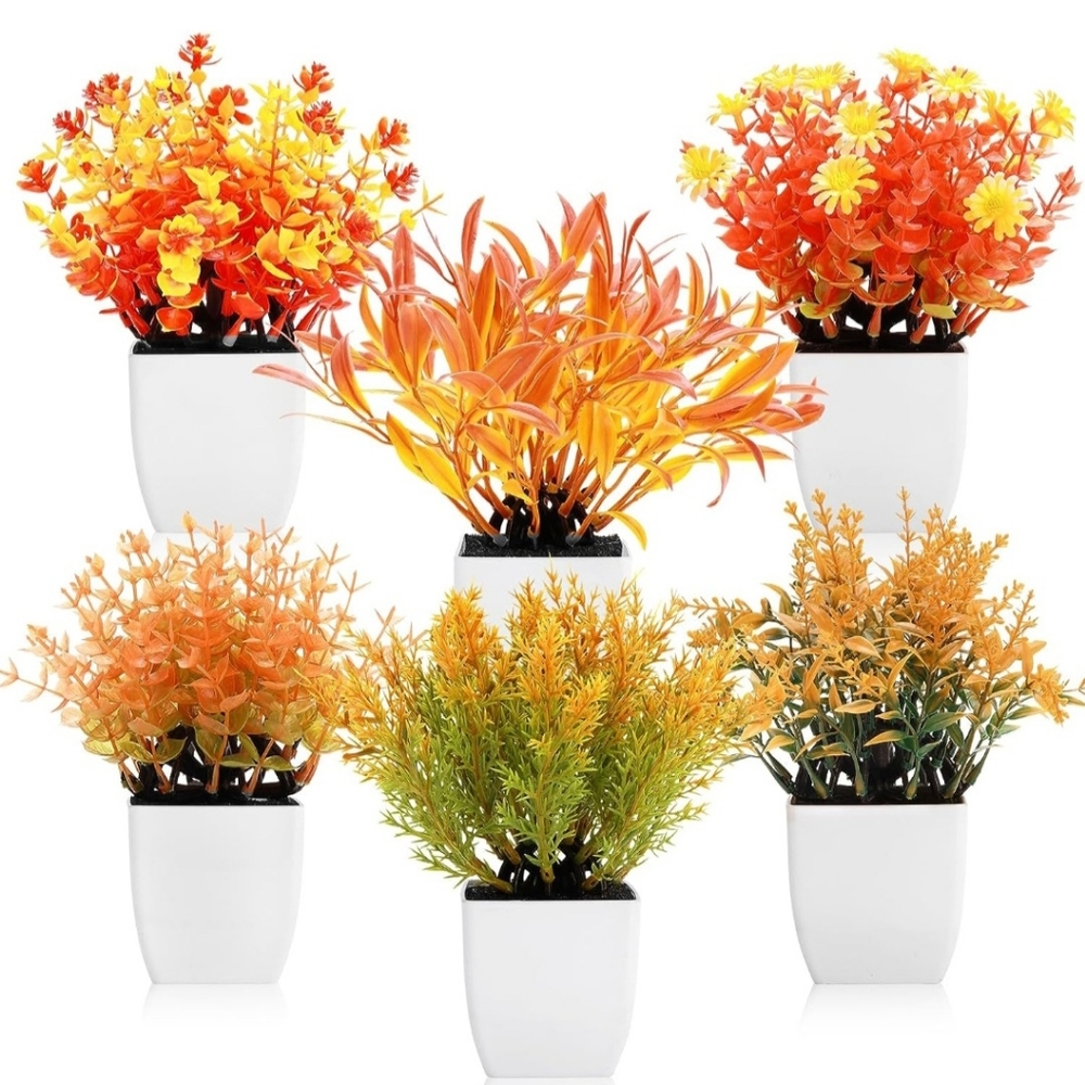 6 pices artificial fall potted plants
